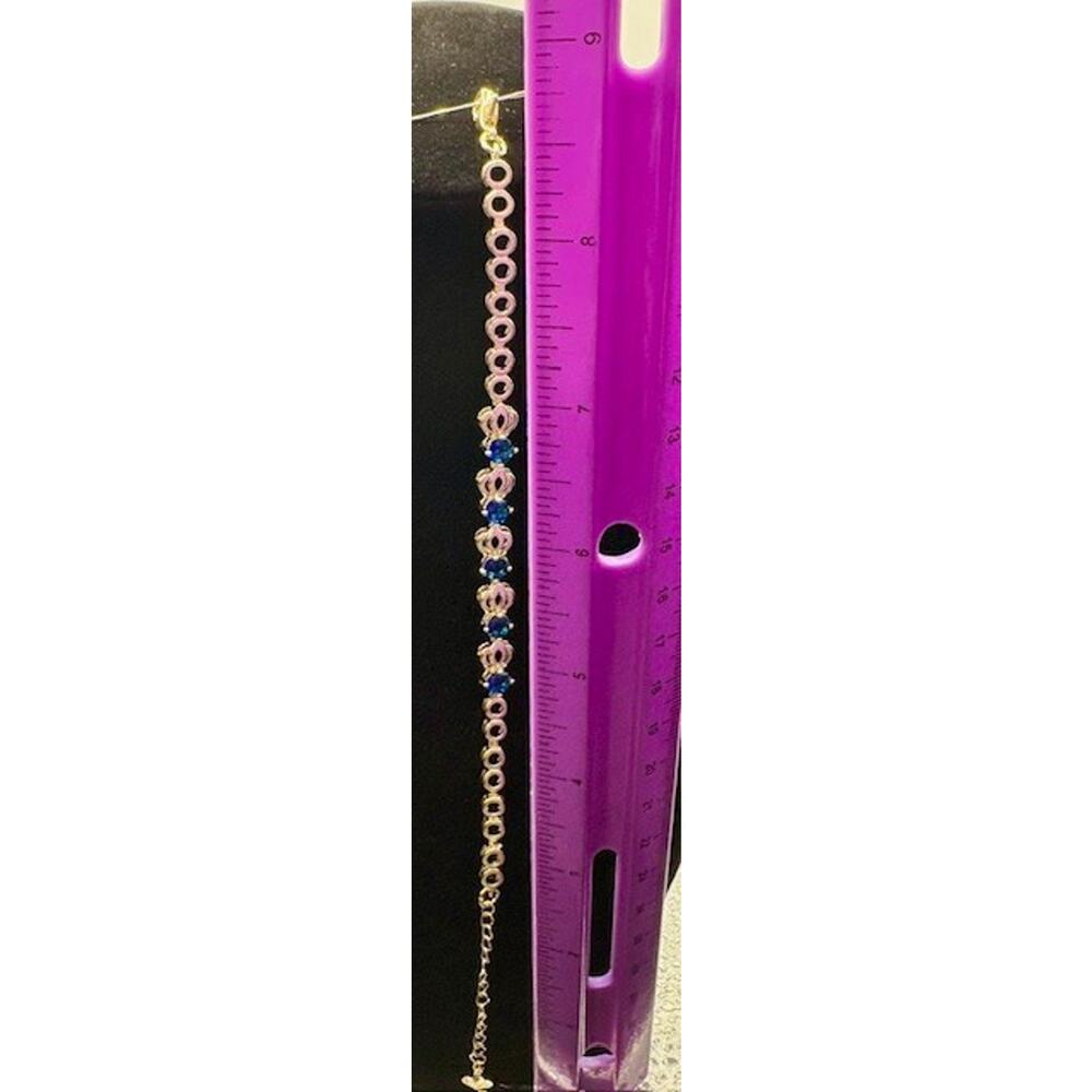 Bracelet Diamond Cut Simulated Blue Sapphire Stones Gold Tone - Picture 5 of 5
